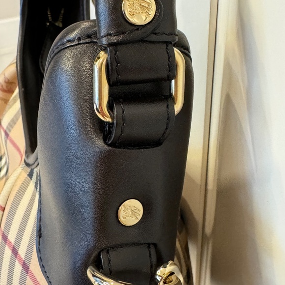 BURBERRY Chocolate Brown Leather Haymarket Check Coated Canvas Chain Strap Hobo - Picture 6 of 17